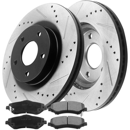 Motorbymotor MotorbyMotor Front 302mm Drilled & Slotted Brake Rotor & Brake Pad kit 12063071&D1273(6Pack) BRF12063071BK-D1273